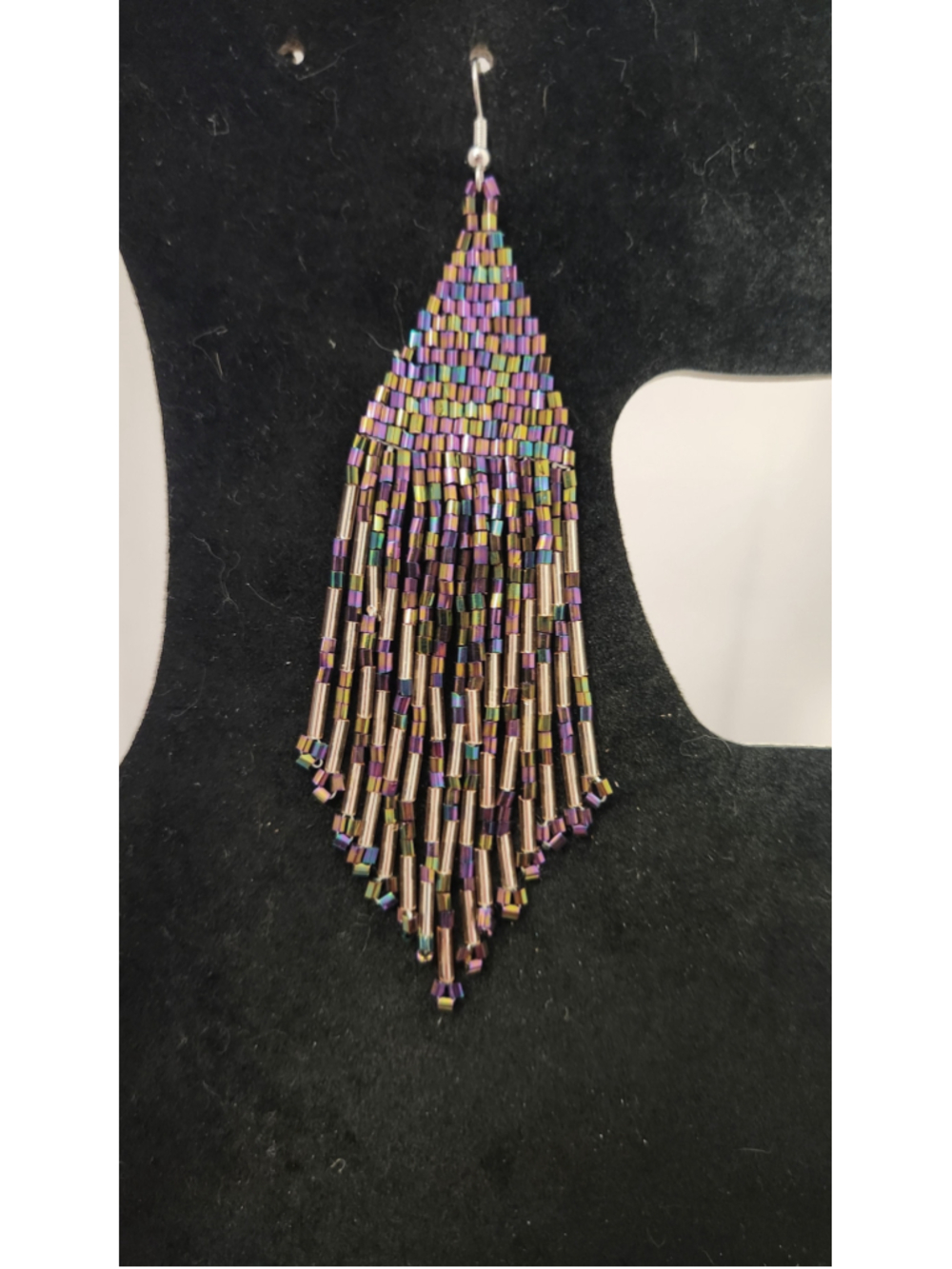 Handcrafted Beaded Fringe Earrings in Metalilic colors - Picture 3 of 4